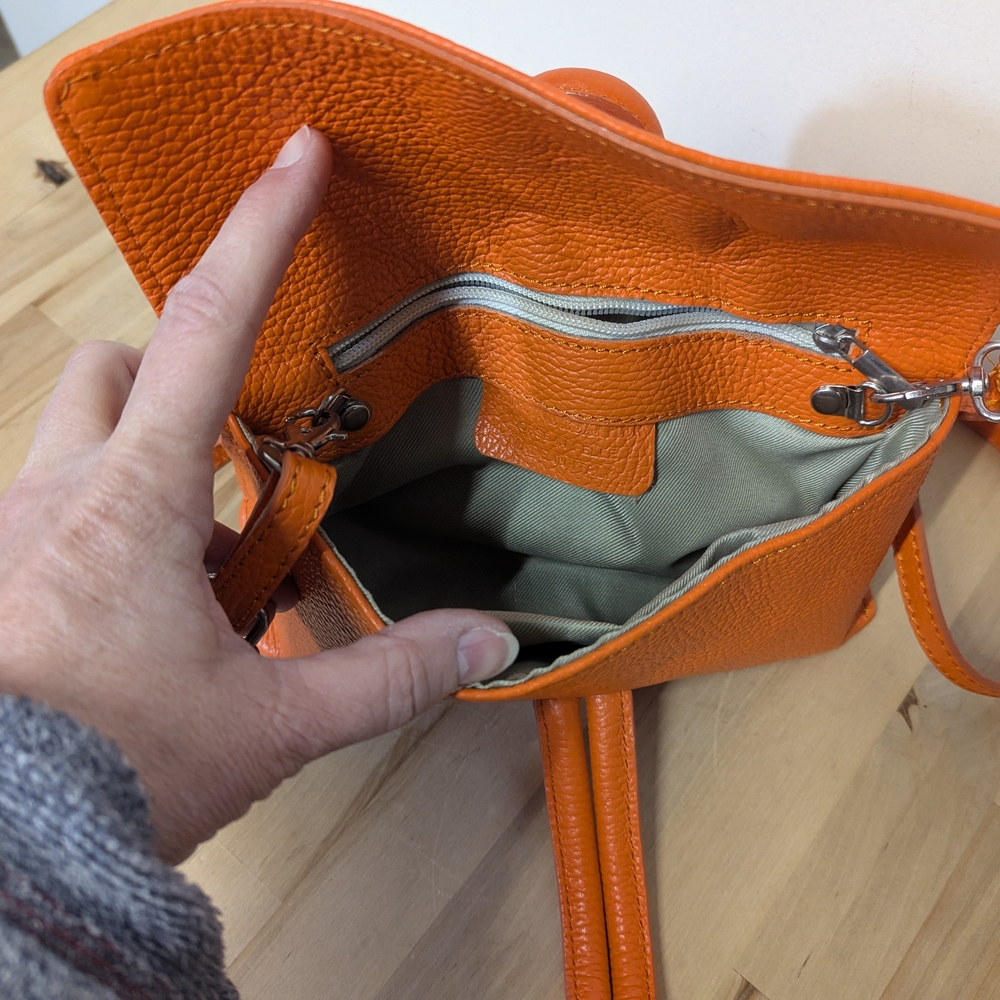Italian Leather Vibrant Orange Small Crossbody Bag Convertible Maximalist - Picture 2 of 11
